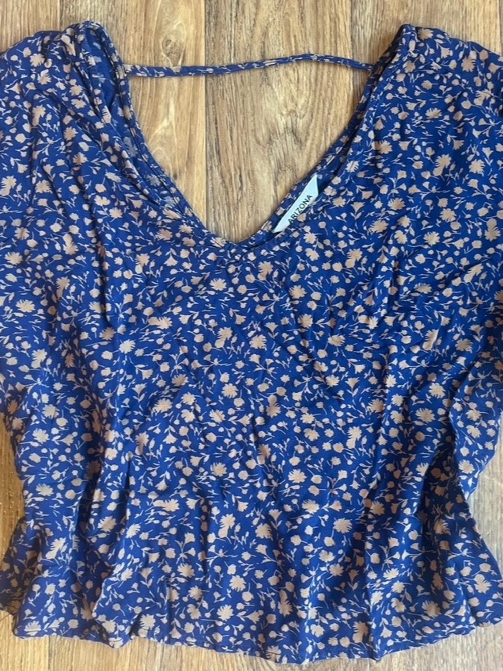 Arizona Jean Company Royal Blue Floral Peplum V-Neck Top